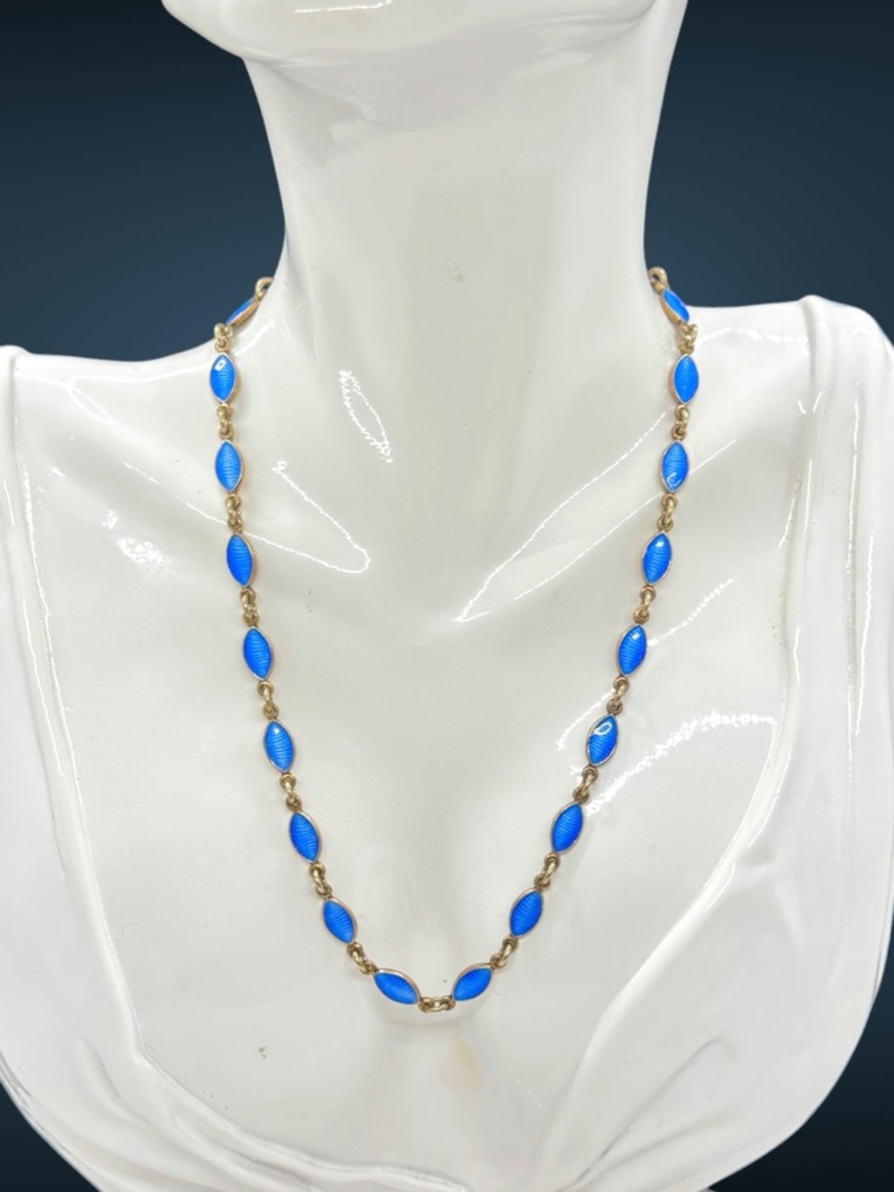 Vintage Volmer Bahner Denmark Sterling Blue Enamel Modernist Necklace